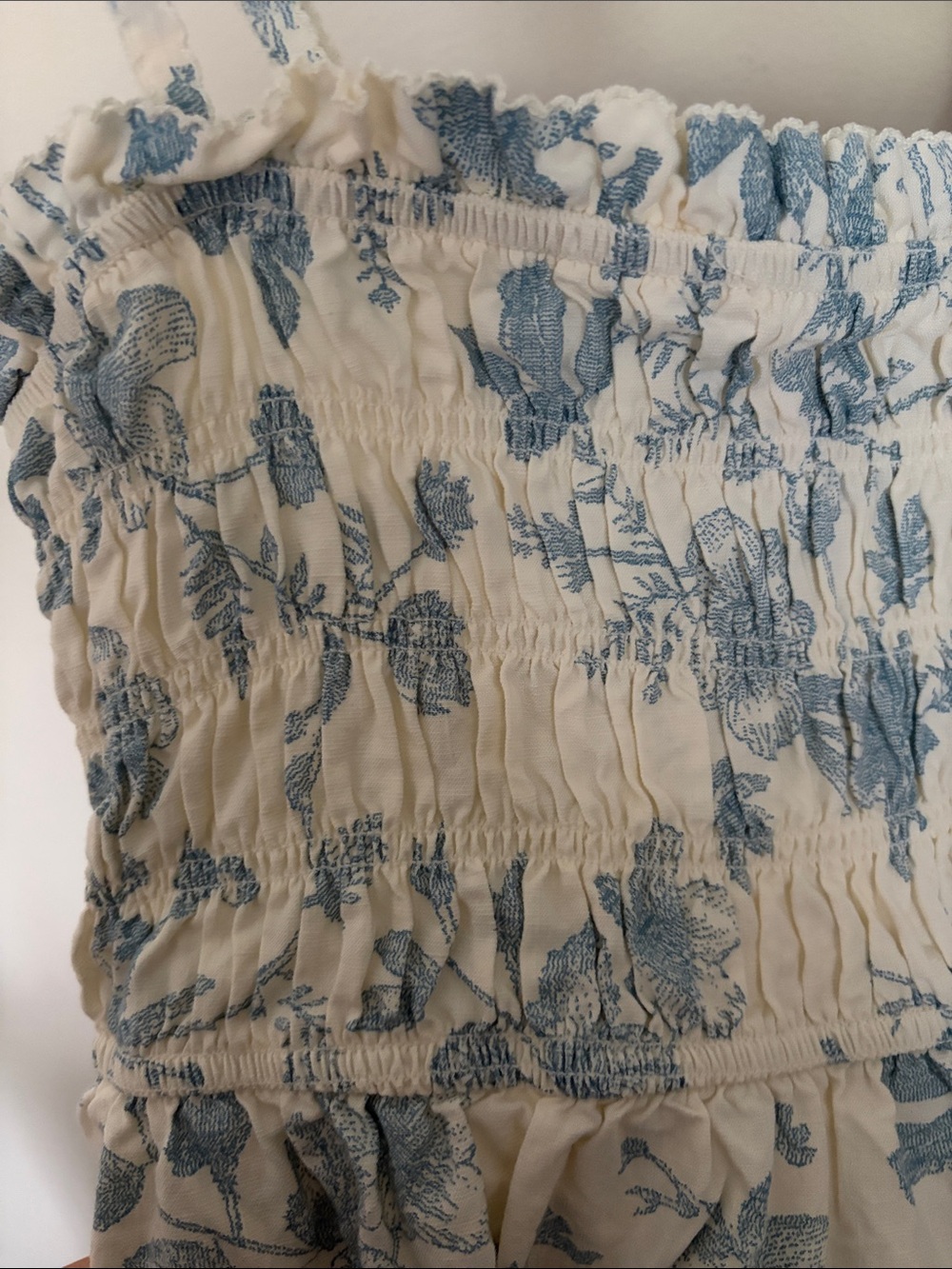Blue & Cream Floral Smocked dress - Picture 2 of 7